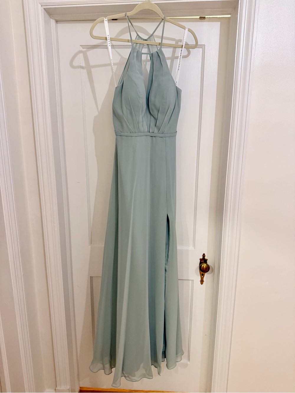 Azazie Mint Green Halter Chiffon Bridesmaid Gown
